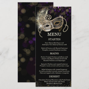 Menu Personnalisée Black Gold Purple Masquerade Party