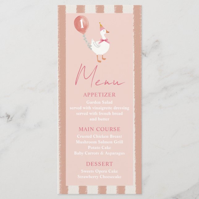 Menu Petite petite oie rose ballons fille 1er anniversa (Devant)