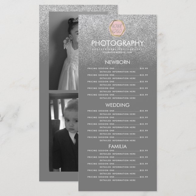 Menu Photographie Entreprise Argent Parties scintillant (Devant / Derrière)