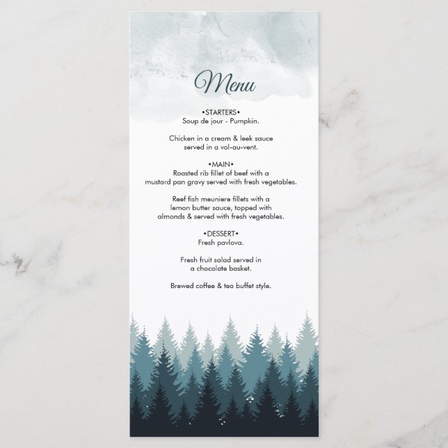 Menu Pine Arbre Aquarelle Forêt Mariage rustique (Devant)