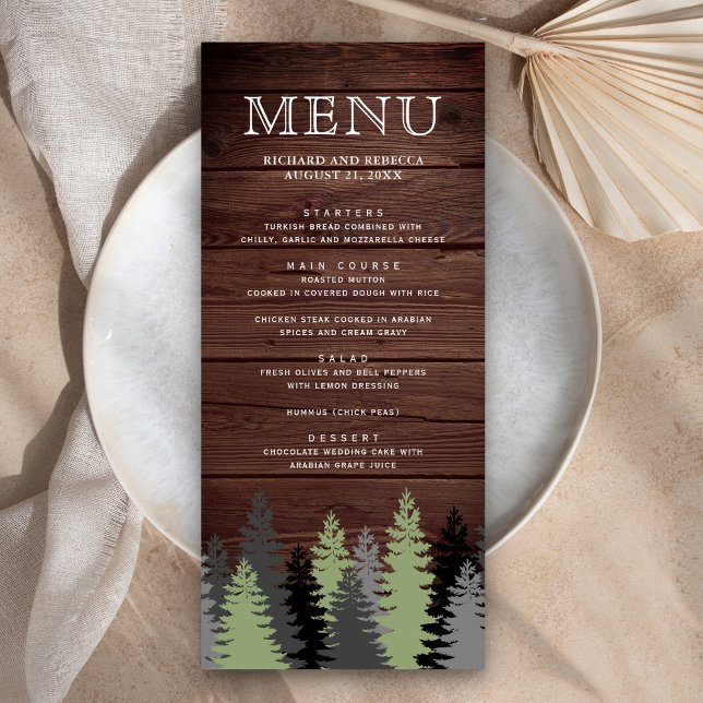 Menu Pine Trees Bois rustique Mariage d'hiver (Créateur téléchargé)