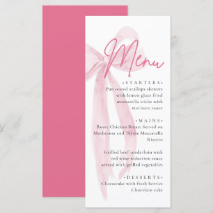 Menu Pink Bow She's Tying the Knot Fête des mariées