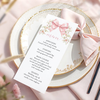Menu Pink Floral Bow Coquette Baby Girl Shower