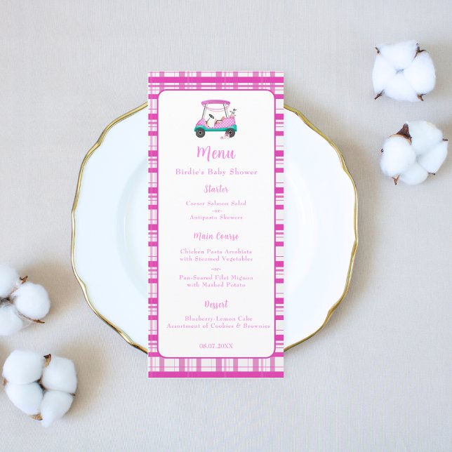 Menu Pink Golf Panier Bébé Fournitures Baby shower (Créateur téléchargé)