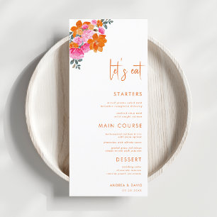 Menu Pink Orange Summer Floral Mangeons Script Mariage