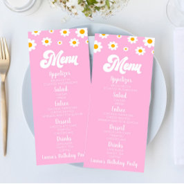 Menu Pink Retro Daisy Flower Anniversaire Fête Nourritu