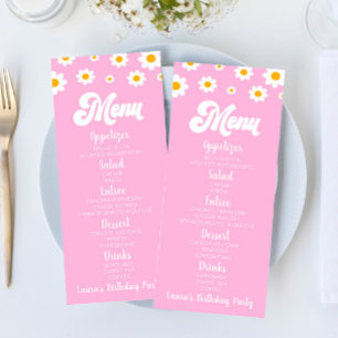 Menu Pink Retro Daisy Flower Anniversaire Fête Nourritu