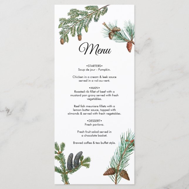 Menu Pins rustiques Mariage de verdure forestière (Devant)
