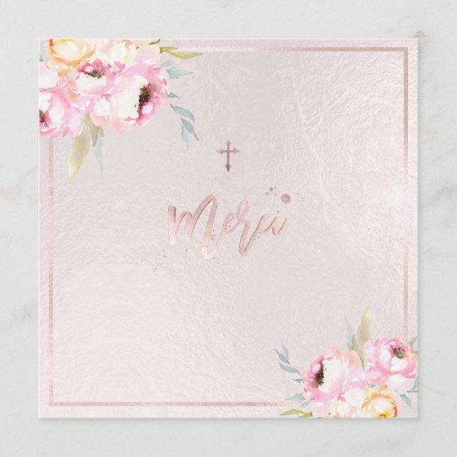 Menu PixDezines Aquarelle Peonies Baptême Merci (Devant)