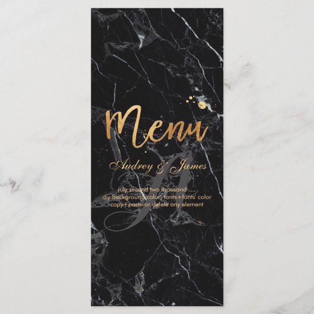 Menu PixDezines Marbre Noir/Menu Shine/Faux Gold (Devant)