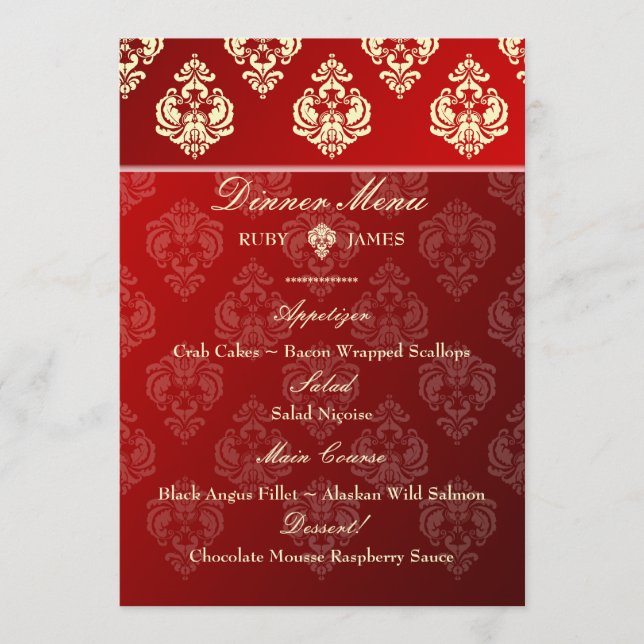 Menu PixDezines Rossellini Damask, ivoire + Velvet roug (Devant)
