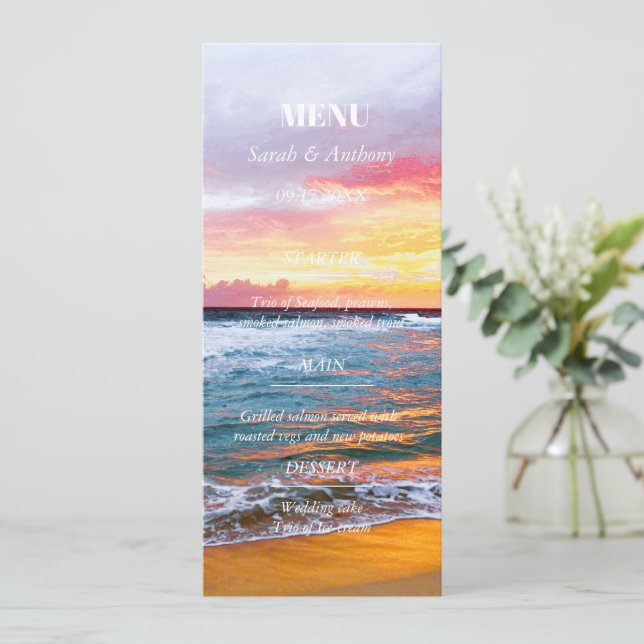 Menu Plage tropicale Mariage de bord de mer (Debout devant)