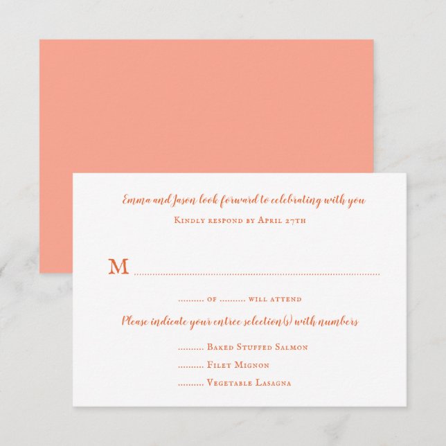 Menu Plaque Cartes RSVP Nombre d'invités Répondre (Devant / Derrière)