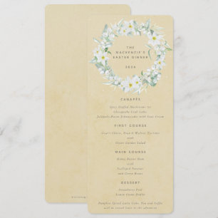 Menu Plat 4 Parcours blanc jaune Floral Pâques