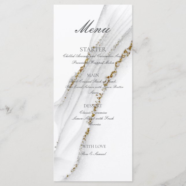 Menu plat blanc fait main à l'encre d'alcool (Devant)