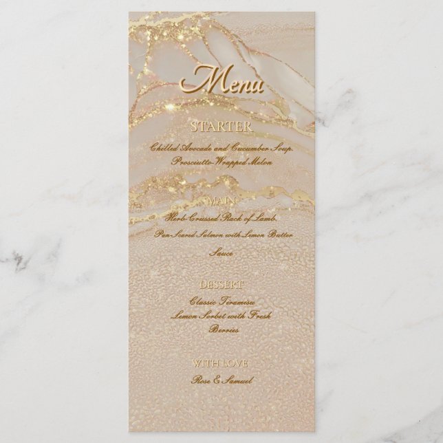 Menu Plat Chic Encre Alcool Rose Paillettes Or (Devant)