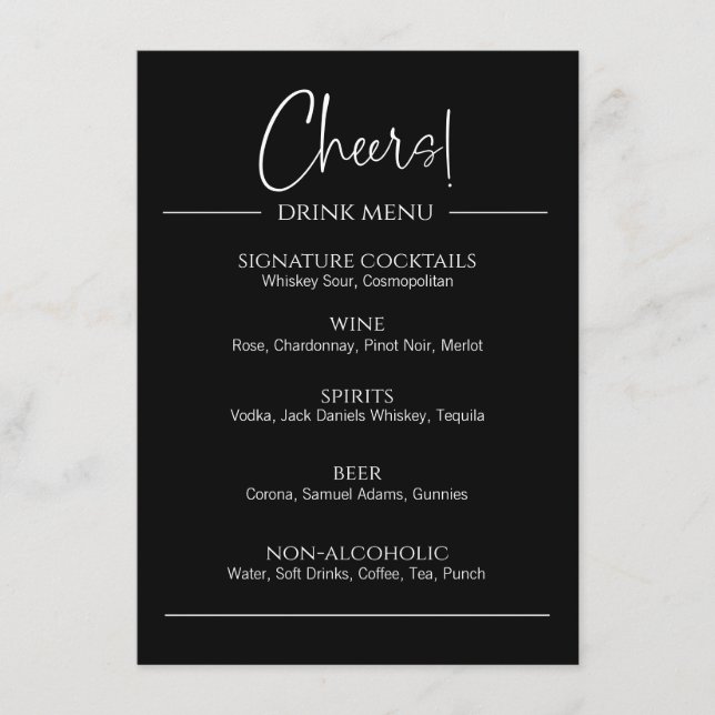 Menu plat de boisson noire moderne (Devant)