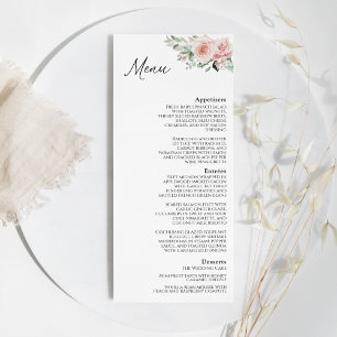 Menu Plat de Mariage Blanc Floral Rouge aux Joues