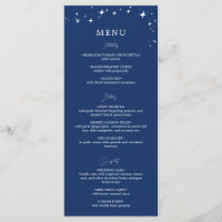 Menu plat de mariage bleu marine élégant céleste