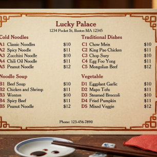 Menu plat de restaurant chinois traditionnel