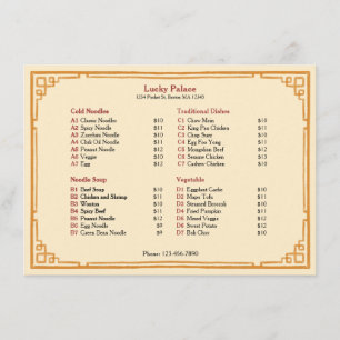 Menu plat de restaurant chinois traditionnel simpl