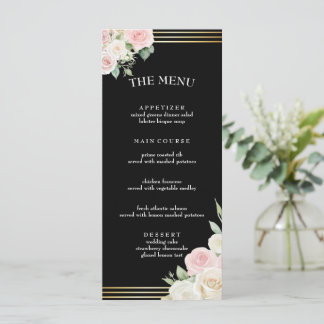 Menu plat Fleurs de Poussées Roses et Blanches