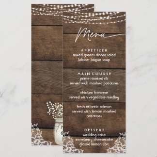 Menu plat Mariage campagnard en bois rustique et d