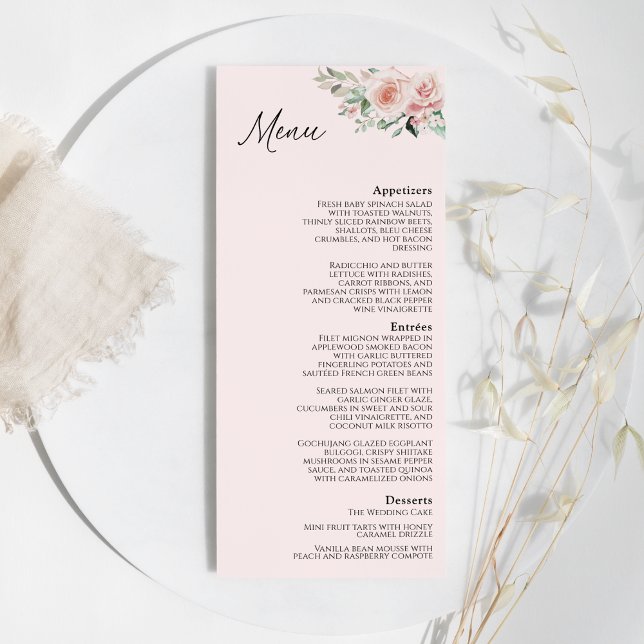 Menu Plat Mariage Floral Blush (Créateur téléchargé)
