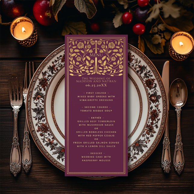Menu plat Mariage Mauve Royal Medieval Sword (Créateur téléchargé)