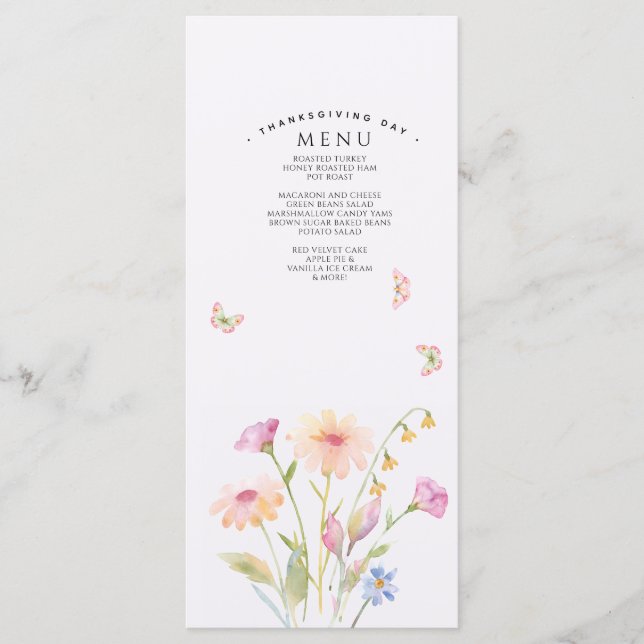 Menu plat modifiable fleur aquarelle (Devant)