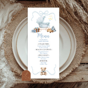 Menu plat pour Baby Shower Blue Coquette Baby Carr