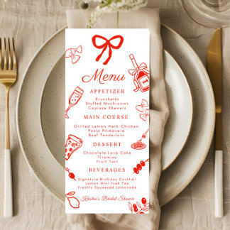 Menu plat pour Baby Shower italien Rouge & Blanc