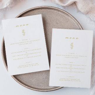 Menu Plat pour le dîner Mariage blanc et or à feui