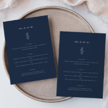 Menu Plat pour Mariage bleu marine à feuilles mini