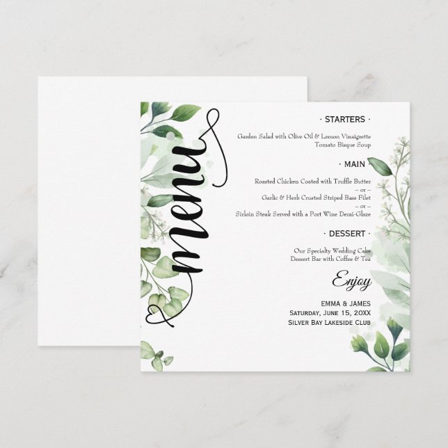 Menu plat rond de mariage élégant avec écriture et (Devant / Derrière)