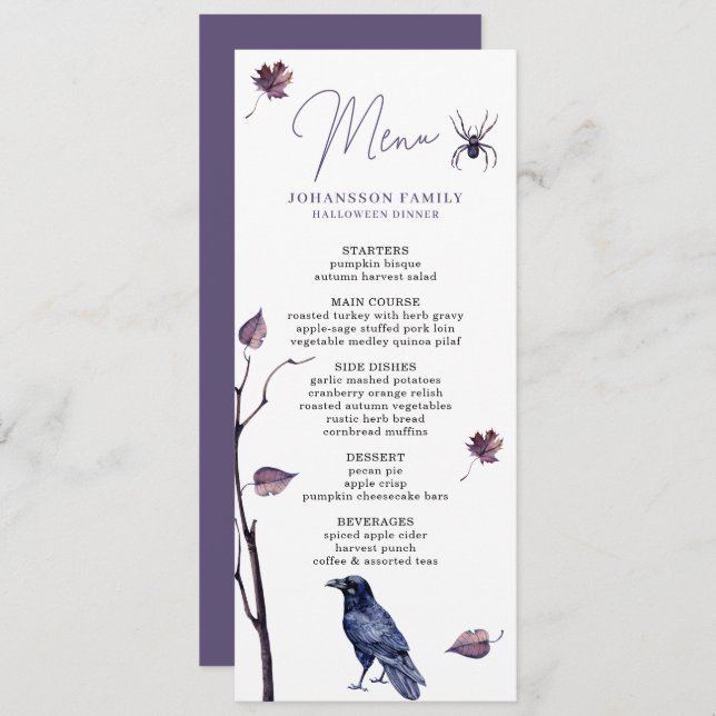 MENU PLUM BLACK CROW SPIDER AUTOMNE QUITTE HALLOWEEN (Devant / Derrière)