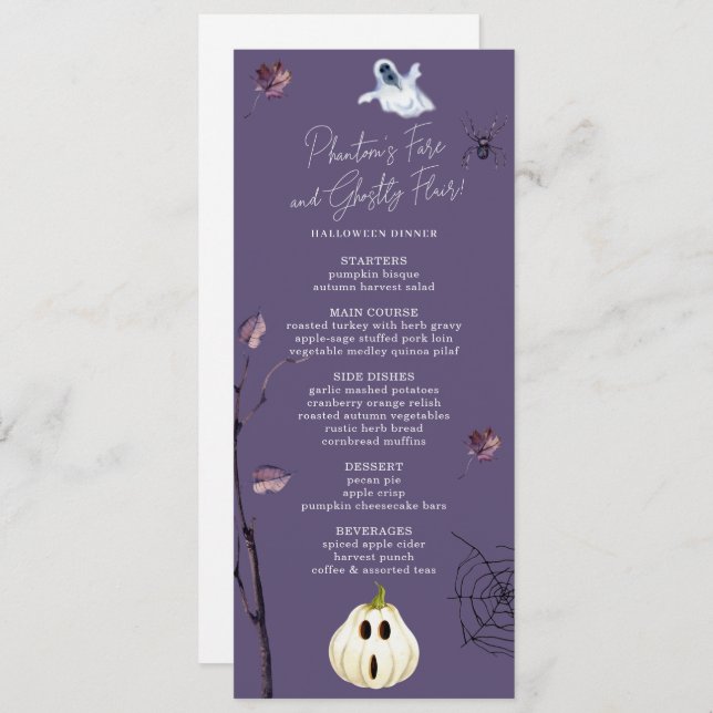 MENU PLUM ÉFFRAYANT CITROUILLE SPIDER AUTOMNE GHOST HAL (Devant / Derrière)