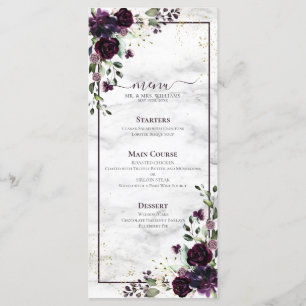 Menu Plum violet or Aquarelle marbre Mariage