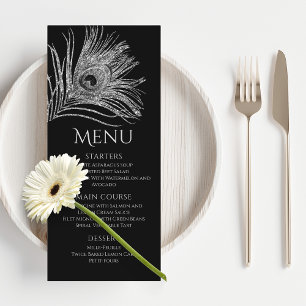 Menu Plume de Paon Chic Paillettes Argent Bar Mitzvah