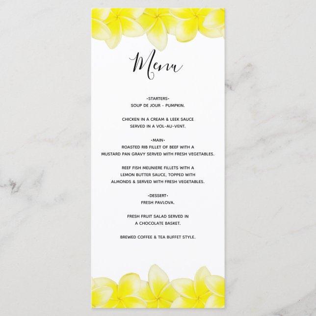 Menu Plumeria jaune Frangipani Mariage (Devant)