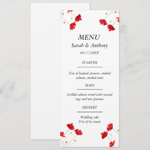 Menu Poppies rouges Pavot Floral Aquarelle Mariage