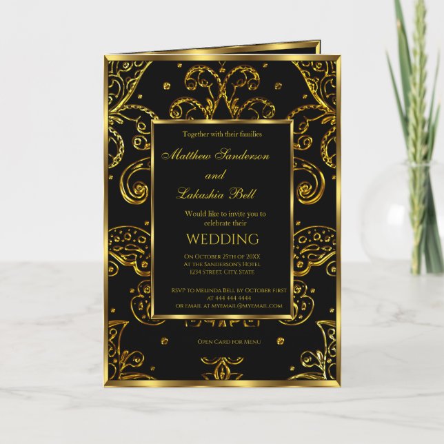 Menu Populaire Mariage Gold Black Fold Carte (Devant)