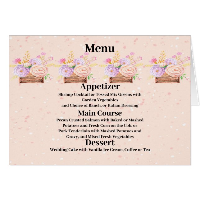 Menu pour le Mariage floral rustique Peach (Devant horizontal)