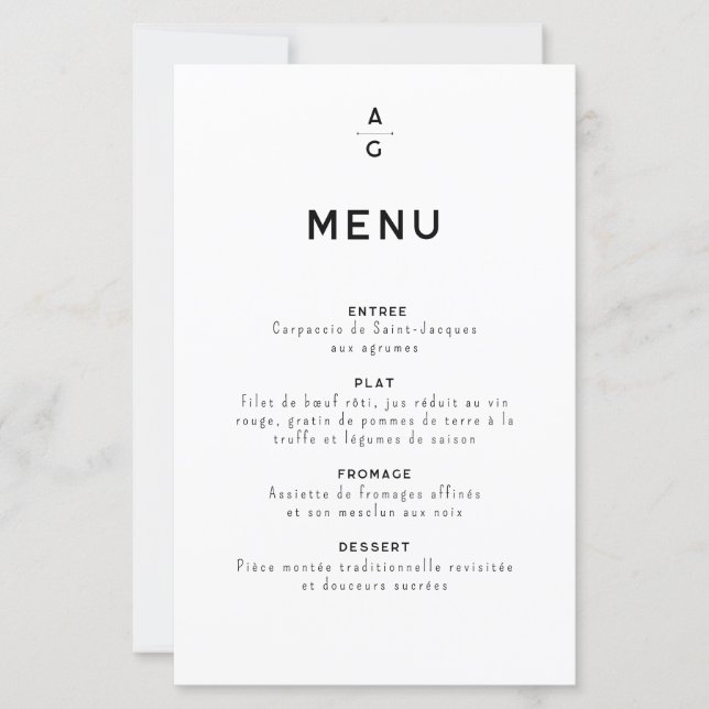 Menu pour mariage "Lettrus" (Devant)