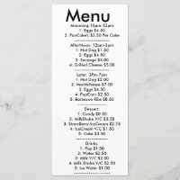 Menu pour resturant