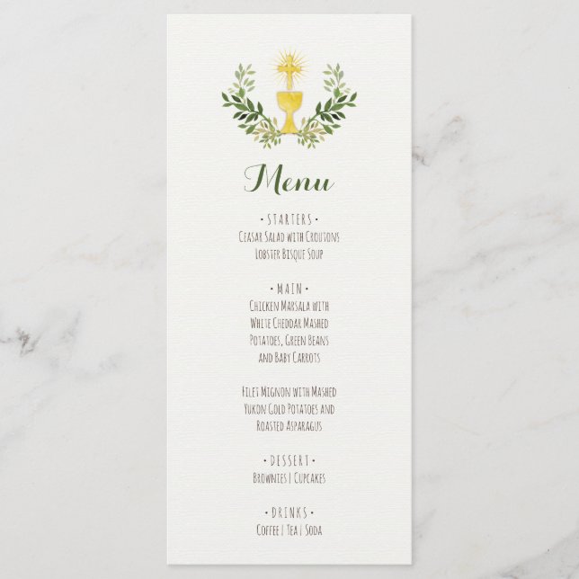 Menu Première communion aquarelle (Devant)