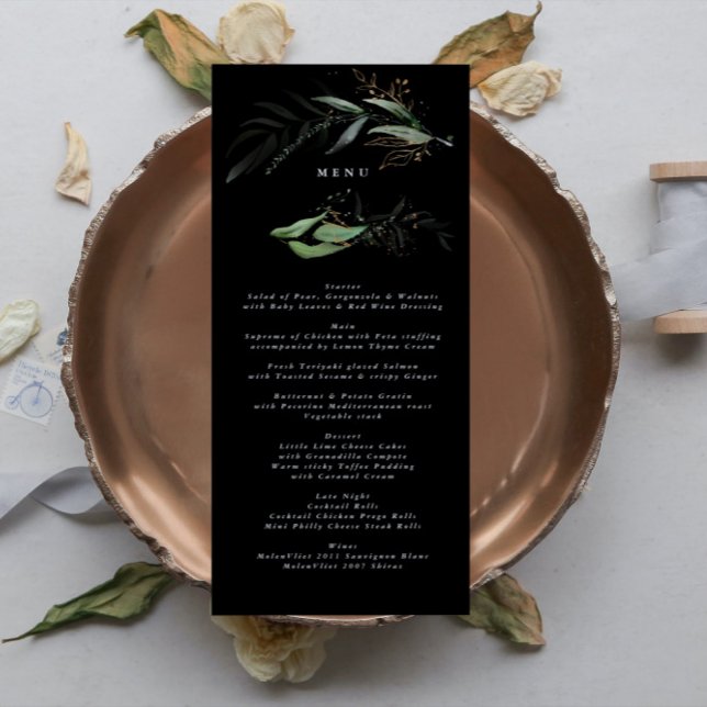 Menu Premium Black Gold Botanical Eucalyptus Green (Créateur téléchargé)