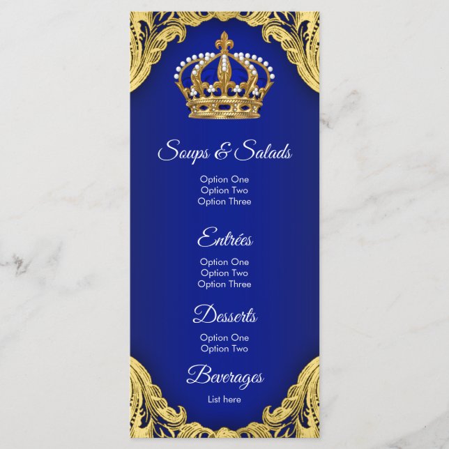 Menu Prince Baby shower Royal Party (Devant)