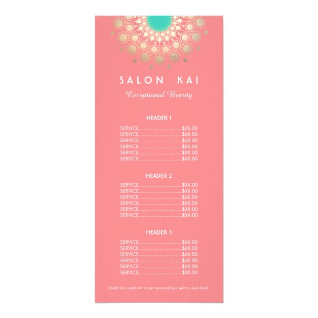 Menu Prix Motif Cercle rose et or (Devant)