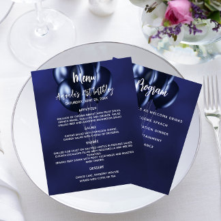 Menu programme ballons bleus marine blancs